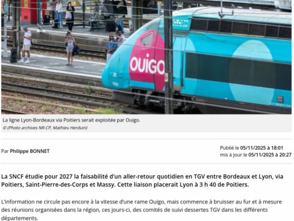 Une liaison TGV Lyon Bordeaux en 2027 : la nouvelle aberration signée SNCF [avec notre Communiqué]
