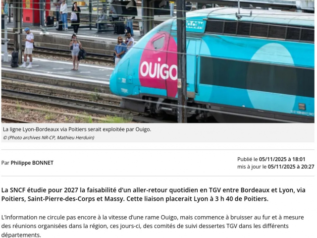 Une liaison TGV Lyon Bordeaux en 2027 : la nouvelle aberration signée SNCF [avec notre Communiqué][MAJ]