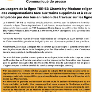 Chambéry Modane en travaux : le collectif TER 53 exige des compensations