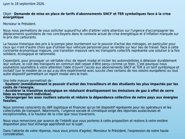 Face à la crise énergétique AuRAil demande des tarifs SNCF et TER symboliques