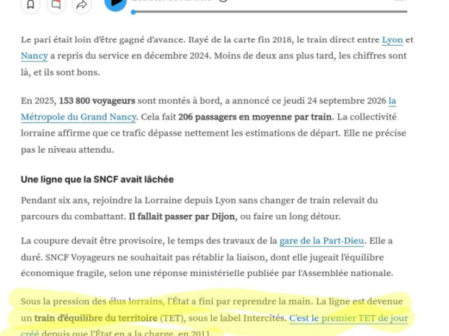 Plein succès pour l&rsquo;Intercité Nancy Lyon créé il y a un an
